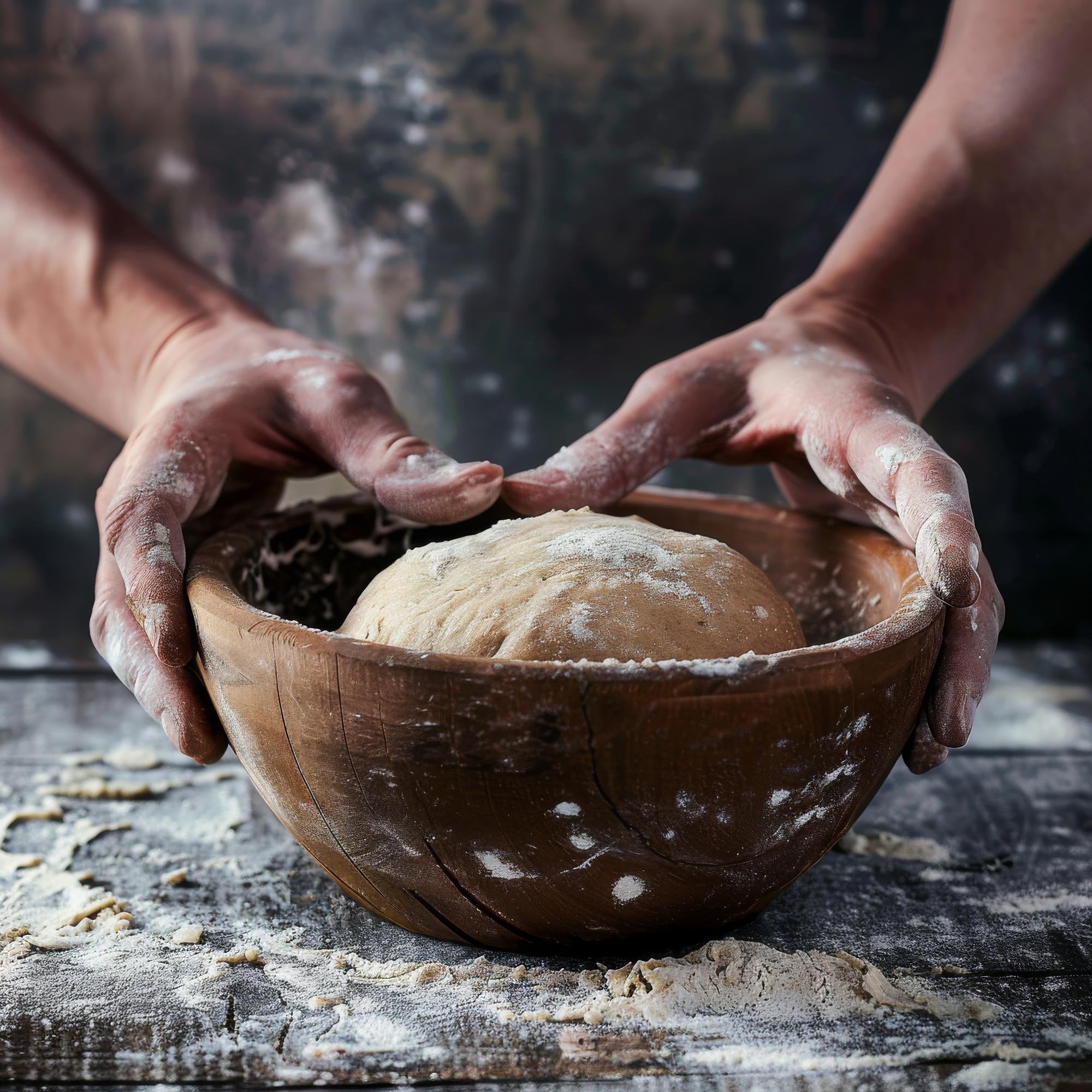 Hands kneading dough in studio